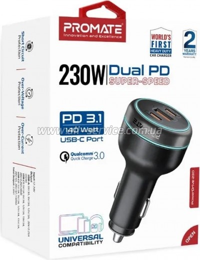 �������� ������� Promate 2xUSB-C PD + USB-A QC3.0 (powerdrive-230)
