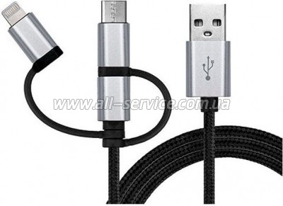 ���� ������ USB 2.0 AM to Lightning + Micro 5P + USB-C 1.0m black REAL-EL (EL123500035)
