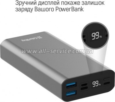   ColorWay 20 000 mAh PD/20W, QC/3.0, USB-C/Micro-USB/Lightning/USB-A max.22.5W Gray (CW-PB200LPH3GR-PDD)
