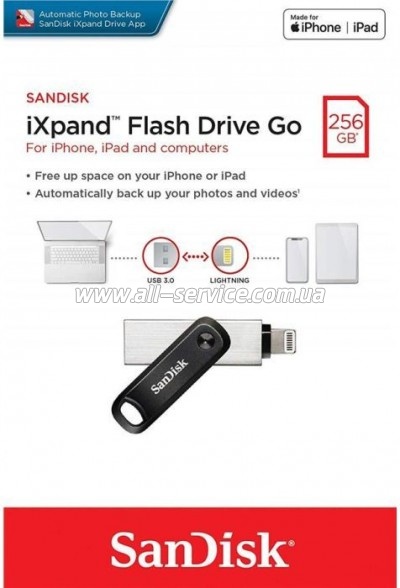  SanDisk 256 GB iXpand Go USB/Lightning (SDIX60N-256G-GN6NE)