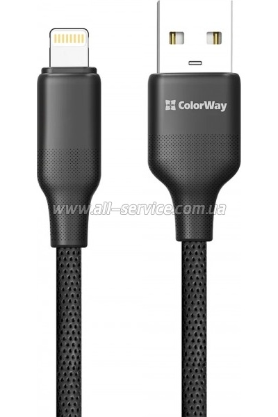 ���� ������ USB 2.0 AM to Lightning 2.0m 3A TPE embossed black ColorWay (CW-CBUL102-BK)