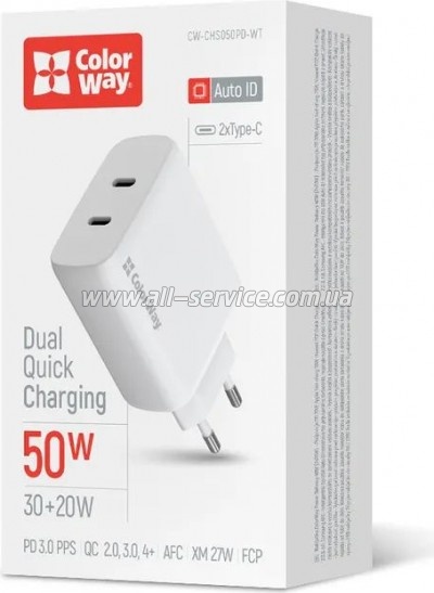 �������� ������� ColorWay GaN Mini 50W white (CW-CHS050PD-WT)