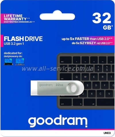 ������ Goodram 32GB UNO3 Steel USB 3.2 (UNO3-0320S0R11)