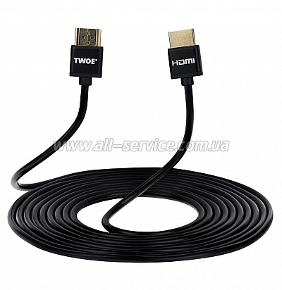  2 Ultra Slim HDMI 2.0 AM/AM, High Speed, Alumium, 3m, Black (2EW-1119-3m)