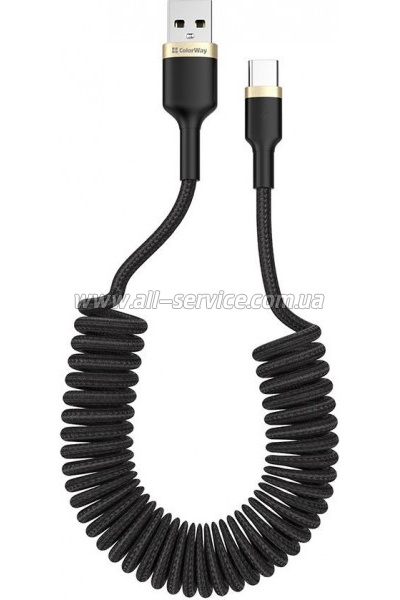 ���� ������ USB 2.0 AM to USB-C 1.0m spiral black ColorWay (CW-CBUC051-BK)