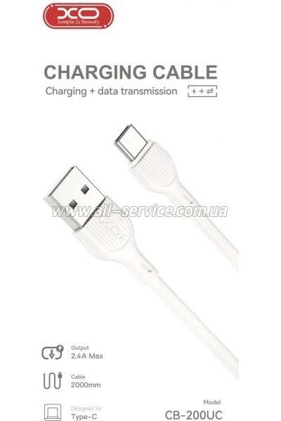 ���� ������ USB 2.0 AM to USB-C 2.0m 2.1A XO (CB-200UC)
