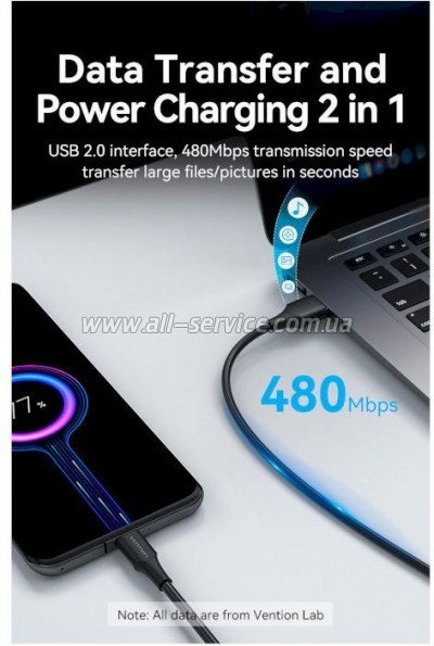 ���� ������ USB 2.0 AM to USB-C 3.0m 3.0A (18W) PVC black VENTION (CTHBI)