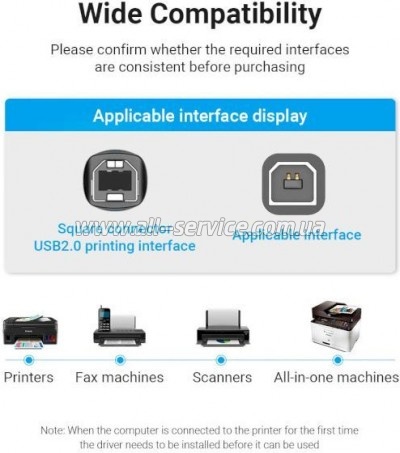 ������ ��� �������� USB 2.0 AM/BM 1.0m 480Mbps PVC black Vention (COQBF)