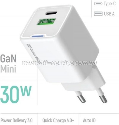 �������� ������� ColorWay GaN Mini 30W PD white (CW-CHS053PD-WT)