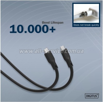���� ������ USB-C to USB-C 2.0m USB 3.2 Gen1 5G 100W 4K silicone black Digitus (AK-300342-020-S)