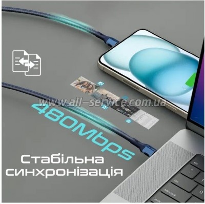 ���� ������ USB-C to USB-C 1.2m 60W PD FletchLink-CC blue Promate (fletchlink-cc.blue)
