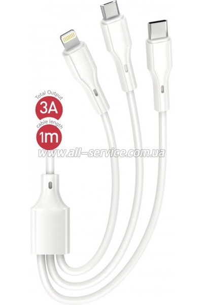 ���� ������ USB 2.0 AM to Lightning + Micro 5P + USB-C 1.0m 2.4A XO (CB-23U3)