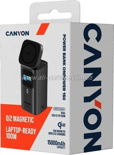 ������� ������������� Canyon 15000mAh OnPower 150 Qi2 magnetic Grey (CNS-CPB150DG)
