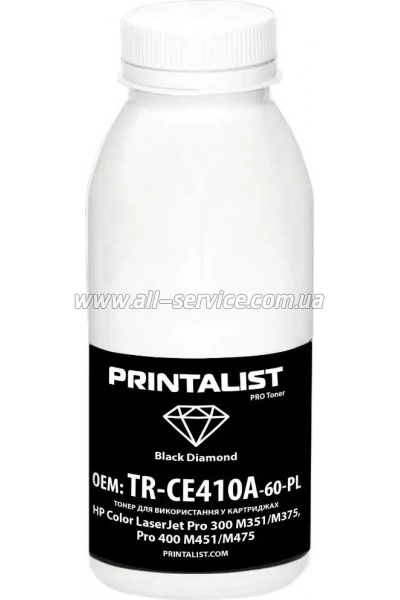 Тонер PRINTALIST HP CLJ Pro 300 M351/ M375/ Pro 400 M451/ M475 бутль 60г Black (TR-CE410A-60-PL) Тонер PRINTALIST HP CLJ Pro 300 M351/ M375/ Pro 400 M451/ M475 бутль 60г Black (TR-CE410A-60-PL)