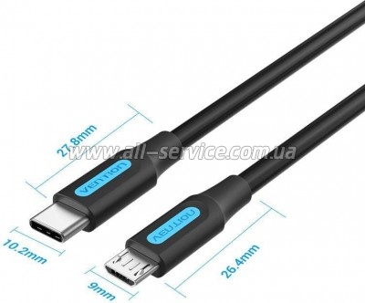 ���� ������ USB-C to Micro 5P 1.0m 2A black Vention (COVBF)