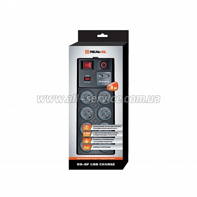   REAL-EL RS-8F USB CHARGE 3m black (EL122300004)