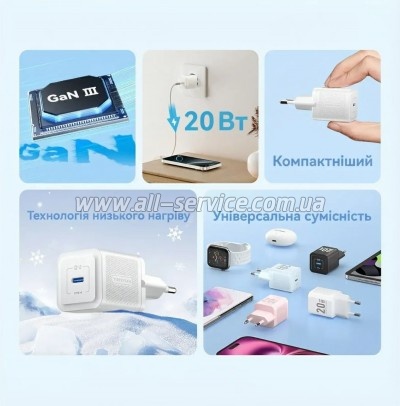 �������� ������� Vention USB-C PD20W GaN white (FEPW0-EU)