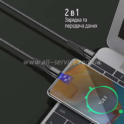  ColorWay USB-C to USB-C 2.0m PD Fast Charging 65W 3A grey (CW-CBPDCC039-GR)