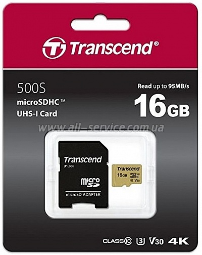   16GB TRANSCEND 500S microSDHC UHS-I U3 +  (TS16GUSD500S)
