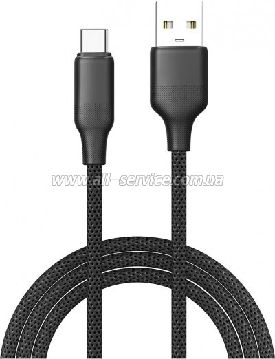 ���� ������ USB 2.0 AM to USB-C 2.0m 3A TPE embossed black ColorWay (CW-CBUC102-BK)