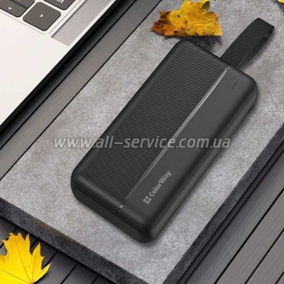   ColorWay 30000 mAh High-power 2 PD/ 20W, QC/ 3.0, USB-C/ Micro-USB (CW-PB300LPC2BK-PD)
