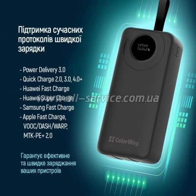   ColorWay 30000 mAh EnergyPlus PD, QC3.0 Black (CW-PB300LPB4BK-PDD)