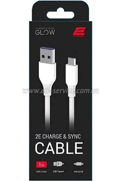 ���� ������ USB 2.0 AM to Micro 5P 1.0m Glow white 2E (2E-CCAM-WH_)