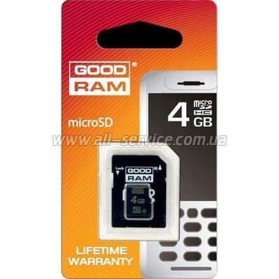   4GB Goodram MicroSDHC Class 4 + SD  (SDU4GHCAGRSR)