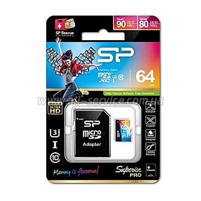   64GB SILICON POWER microSDXC UHS-I Superior PRO COLOR+ad +  (SP064GBSTXDU3V20SP)