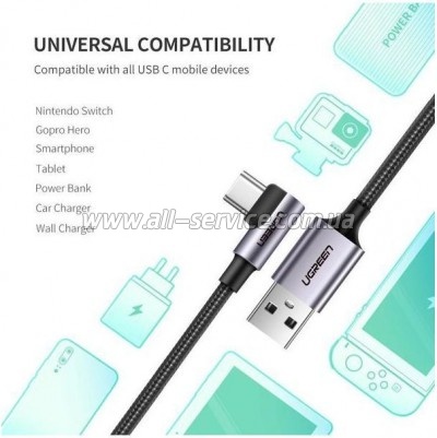���� ������ USB 2.0 AM to USB-C 1.0m US284 Angled Black Ugreen (50941)