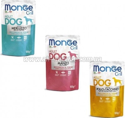     Monge Dog Grill Mix Chicken and Turkey, Beef, Cod Fish 12*100 (8009470017510)
