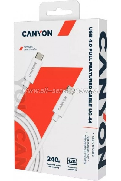 ���� ������ USB-C to USB-C 1.0m UC-44 5A 240W(ERP) E-MARK, white Canyon (CNS-USBC44W)