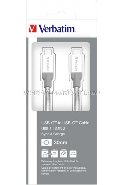���� ������ USB-C to USB-C 0.3m USB 3.1 Verbatim (48867)
