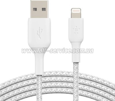 ���� ������ USB 2.0 AM to Lightning 2.0m BRAIDED white Belkin (CAA002BT2MWH)