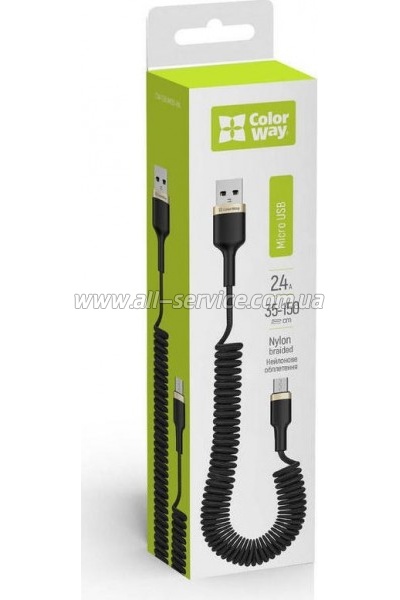 ���� ������ USB 2.0 AM to Micro 5P 1.0m spiral black ColorWay (CW-CBUM051-BK)