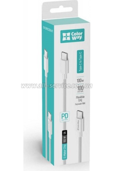   ColorWay USB-C to USB-C 1.0m 5A 100W white (CW-CBPDCC058-WT)