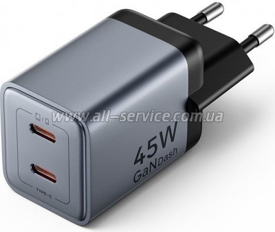 �������� ������� Vention 2xUSB-C PD45W GaN gray (FCDH0-EU)