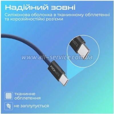 ���� ������ USB-C to USB-C 1.2m Promate (ecoline-cc120.navy)