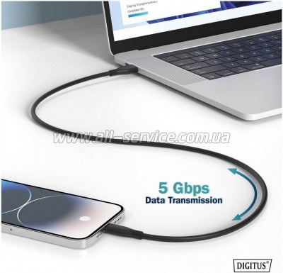 ���� ������ USB-C to USB-C 2.0m USB 3.2 Gen1 5G 100W 4K silicone black Digitus (AK-300342-020-S)
