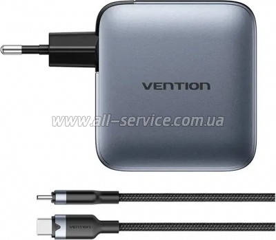 �������� ������� Vention 3xUSB-C PD100W + 1xUSB QC3.0 30W GaN + cable USB-C to USB-C 1.0m gray (TZ-FETH0-EU)