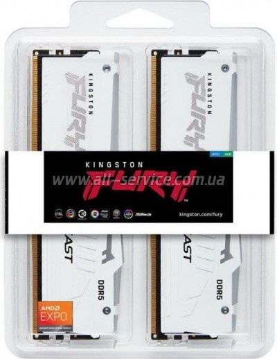     DDR5 64GB (2x32GB) 6000 MHz Beast White RGB EXPO Kingston Fury (ex.HyperX) (KF560C30BWEAK2-64)