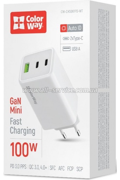 �������� ������� ColorWay C101B GaN Mini 100W PD white (CW-CHS061PD-WT)