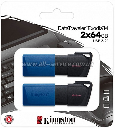  Kingston 2x64GB DataTraveler Exodia M Black/ Blue USB 3.2 (DTXM/64GB-2P)