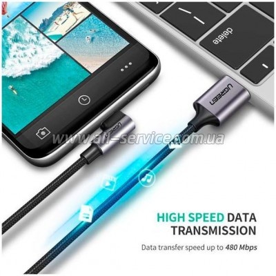 ���� ������ USB 2.0 AM to USB-C 3.0m 3A US284 90� corner black Ugreen (70255)