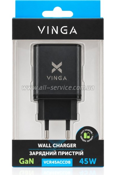 �������� ������� Vinga 2xUSB-C + USB-A Display 45W (VCR45ACCDB)