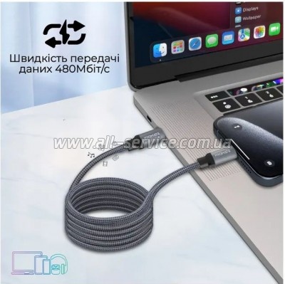 ���� ������ USB-C to USB-C 1.2m Promate (springy.grey)