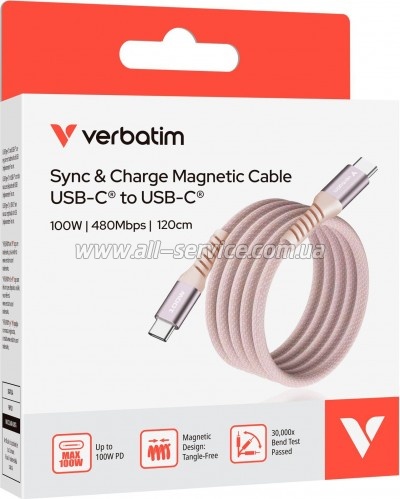 ���� ������ USB-C to USB-C 1.2m Magnetic 100W pink Verbatim (31857)