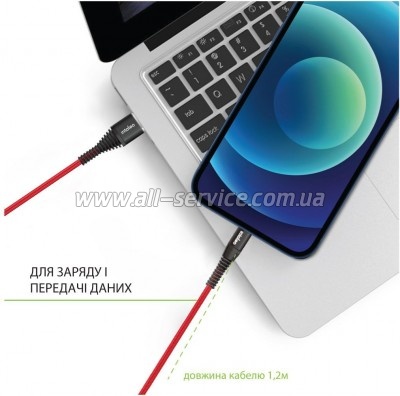 ���� ������ USB 2.0 AM to USB-C 1.2m Red Intaleo (1283126559464)