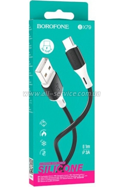 ���� ������ USB 2.0 AM to USB-C 1.0m 3A silicone BX79 black BOROFONE (6974443384789)