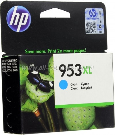  HP 953XL Officejet Pro 8210/ 8710/ 8720/ 8725/ 8730 Cyan (F6U16AE)